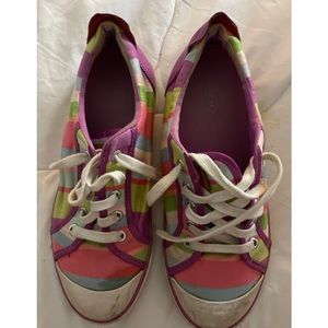 Coach Barrett purple multi color stripe lace tennis shoes size 9B
